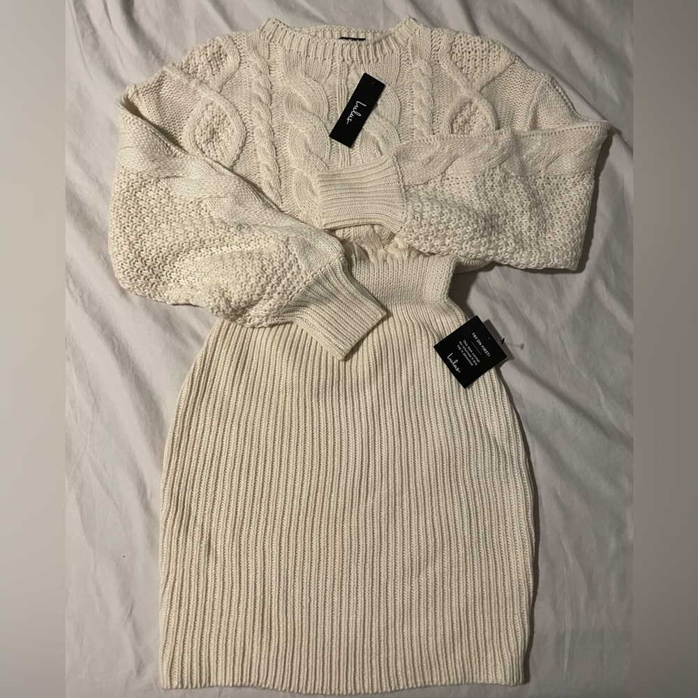 Lulus white cable knit sweater dress
